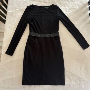 Classic Ralph Lauren Black Long Sleeve Dress with Belt - Great for work/events